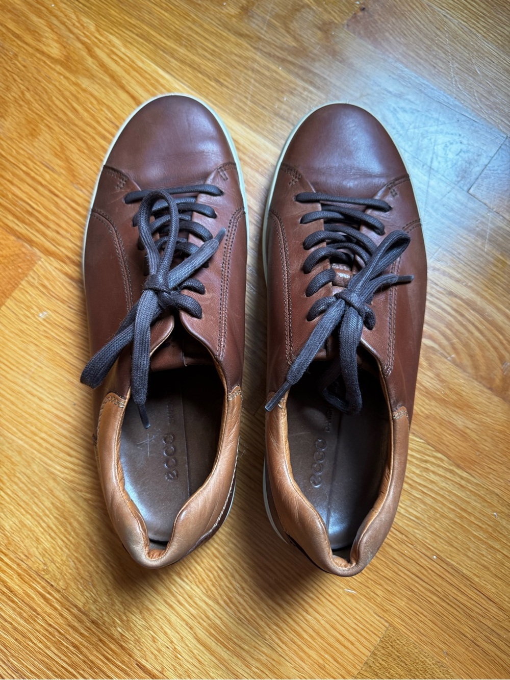 Ecco Men's Brown Leather Low-Top Sneakers Size 44